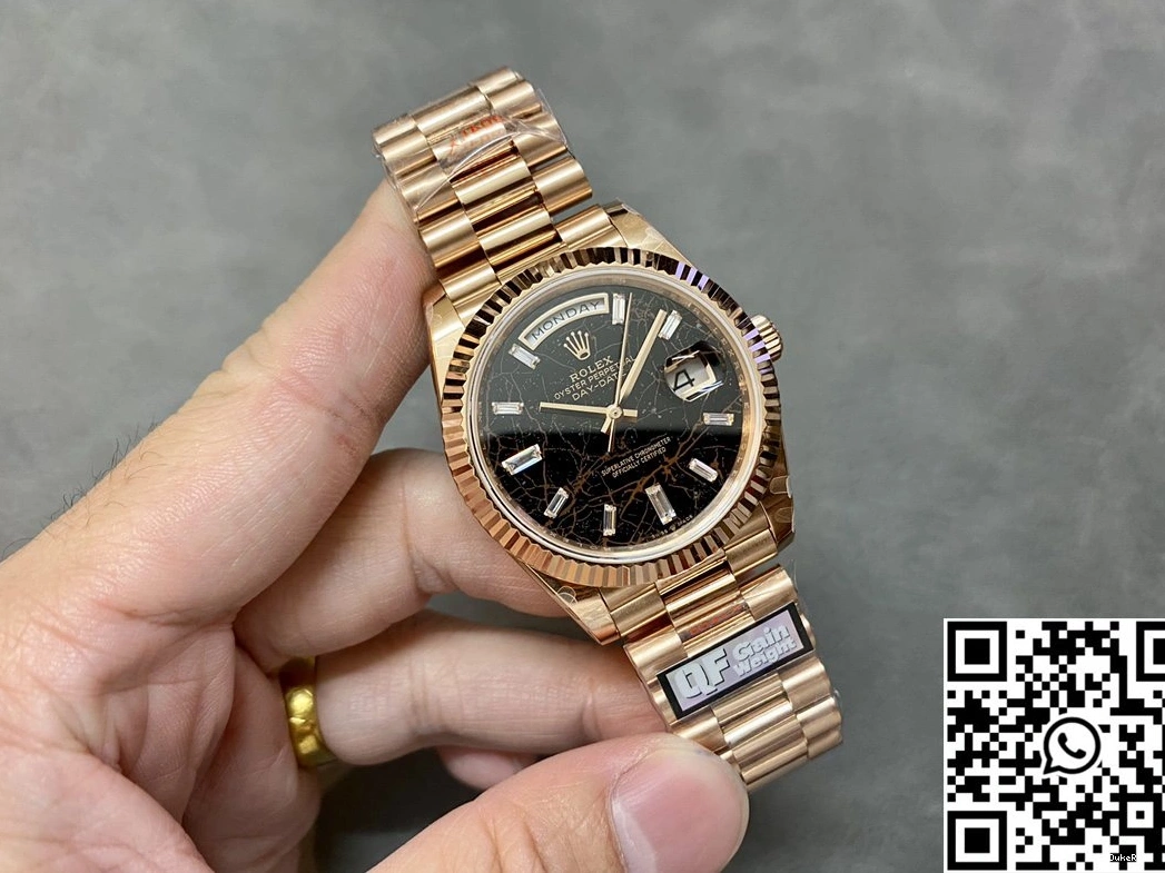 Rose Factory Gold Steel QF v5 Day Black M228235-0045 Tungsten Rolex Date Dial Diamond Hourmarker 0704